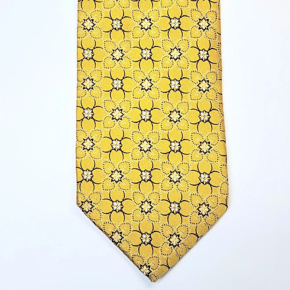 Ermenegildo Zegna Tie Mens One Size Yellow Floral Silk Jacquard Made In Italy